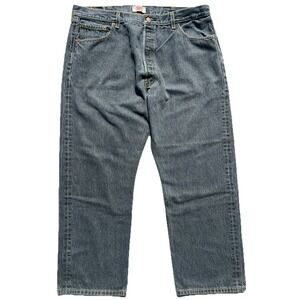 Levis 501 Jeans 42x30 Black Gray Distressed Button Fly Straight Leg Denim Y2K